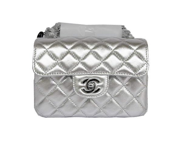 7A Replica Cheap Chanel Classic mini Flap Bag 1115 Light Silver Sheepskin Silver Hardware
